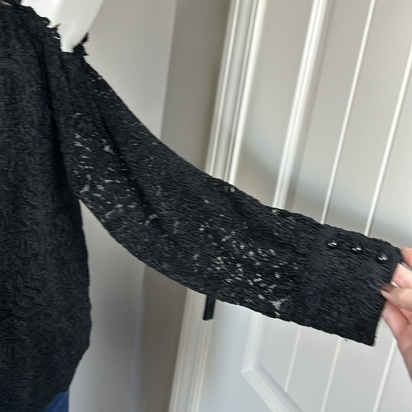 Anthropologie Eri Ali Ramona Lace Off the Shoulder Top Black Long Sleeve M NEW - Picture 6 of 14